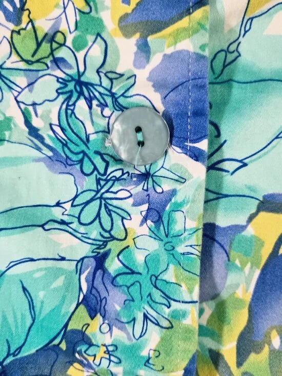 Coldwater Creek Blue Teal Floral Watercolor Line Art Jacket Artsy Art to Wear - Picture 5 of 8